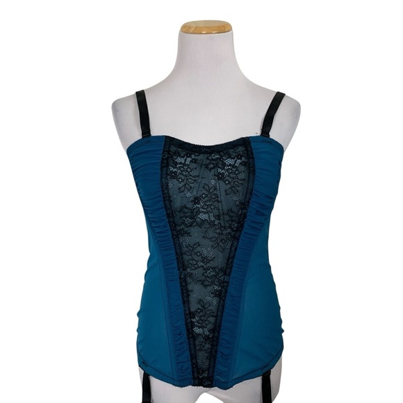 Torrid Ruched Lace Corset Bustier Top Garter Belt Straps Women’s 0/12 Blue Black - Picture 2 of 16